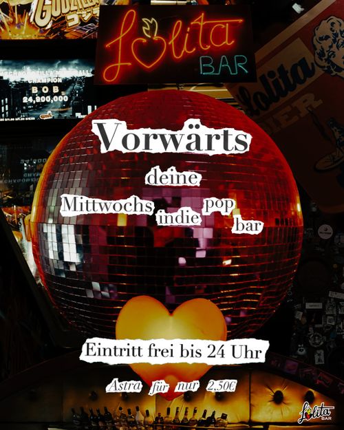 Ab 23 Uhr in der Bar: VORWÄRTS - deine mittwochsindiepopbar mit DJ turbo finn @finn_mrks

Erste Stunde freier Eintritt und alle Astra für nur 2,50€